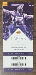 KOBE BRYANT FINAL SEASON FULL GAME TICKET vs SACRAMENTO KINGS 01-20-2016 LAKERS - Picture 1 of 12