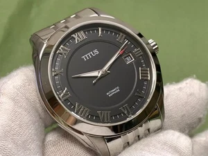 Titus 06-2854 Black Dial 21 Jewels 3 Atm Silver Tone s/s Automatic Men's Watch - Picture 1 of 17