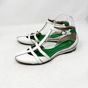 Cole Haan Leder T-Riemen Ballerinas Größe 8 weiß grün Vintage 90er Preppy - Bild 1 von 12