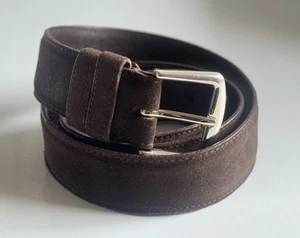 Cinturón LORO PIANA Marrón Oscuro Gamuza Plateado Herrajes Italia Talla 80/32 LEER - Imagen 1 de 14