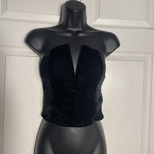 Camisa Tela Sin Tirantes Mujer Mediu Negra Terciopelo Corte Bajo Cuello en V Pullover Recortado - Imagen 1 de 8