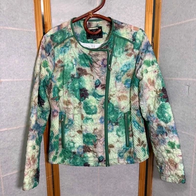 Женская 40 M/L Rino & Pelle зеленый цветочный акварель лоскутное одеяло Stich Moto молнии куртка - Изображение 1 из 4