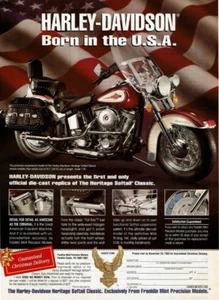 1993 Vintage Print Ad Harley Davidson Born in the USA Die Cast Replica Heritage - Bild 1 von 2