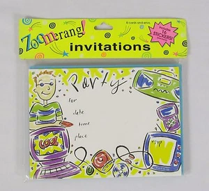 Paquete de 8 invitaciones de fiesta temáticas electrónicas con pegatinas ZOOMERANG para niños - Imagen 1 de 2