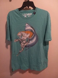 LRG Shark Tiger Shirt Mens Large Green Short Sleeve Cotton Lifted Research Group - Picture 1 of 4