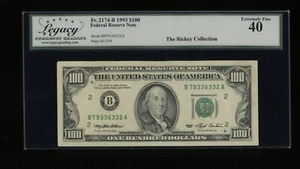 DBR 1993 $100 FRN New York Fr. 2174-B Legacy XF-40 Serial B79336332A - Picture 1 of 2