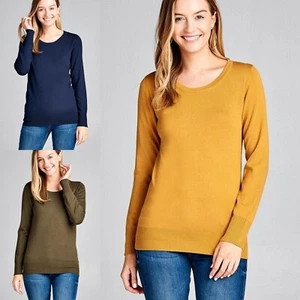 Slim Fit Round Neck Long Sleeve Lightweight Thin Rayon Top Sweater Size Medium - Picture 1 of 5