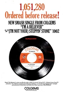 1967 The Monkees "I'm A Believer/Steppin' Stone" Industry Promo Reprint Ad - Picture 1 of 1