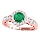 1.40 Ct. Halo Emerald & Diamond Engagement Ring In 14K Rose White Yellow Gold