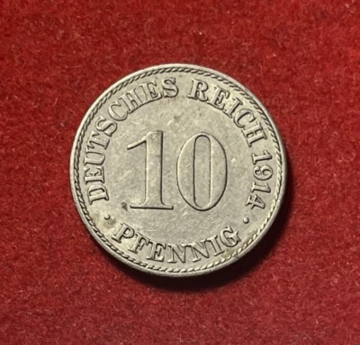 Germany 1914 A 10 Pfennig Copper-Nickel Coin KM#12 T5589 - Image 1 of 2