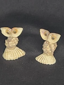 Vintage Owls Handcrafted out of Sea Shells Googly Eyes Trinket Shelf Decor Beach - Picture 1 of 9