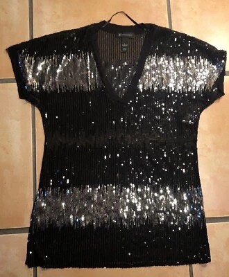 INC International Concepts Sequin Urban Chic Dress Sleeveless Deep Black Large - Image 1 of 4