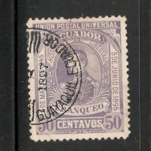 ECUADOR:  #68 General Juan Francisco Elizalde stamp / 1897 GUAYAQUIL cancel