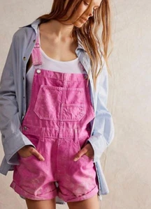 FREE PEOPLE WE THE FREE ELECTRIC BOUQUET PINK ZIGGY SHORTALLS OVERALLS SHORTS L - Picture 1 of 8