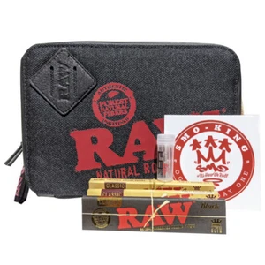 SMO KING x RAW Weekender Smell Proof Smokers Pouch bundle inc Rolling Papers - Picture 1 of 5