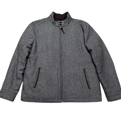 Chaqueta Banana Republic Para Hombre Mezcla Lana Espiga Cremallera Completa Gris Talla Grande Foto 1 de 4