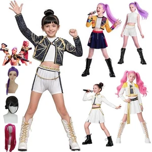 Kids Girls K-Pop Demon Hunters Costume Rumi Mira Zoey Cosplay Fancy Dress Outfit - Picture 1 of 25
