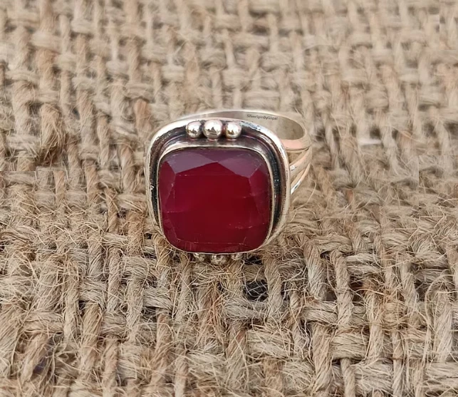 Anillo Cometa Rubí: Hecho a Mano Plata de Ley 925 Declaración Anillo Mujer Todas las Tallas R 420 Foto 1 de 4