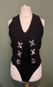 Moschino Cheap And Chic Heart Cut-out XO Mirror Waistcoat & Bodysuit UK 8 90s - Picture 1 of 15