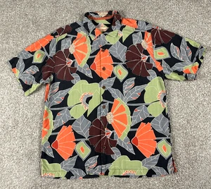 Tommy Bahama Shirt Mens Medium Black Floral Hawaiian Button Up Short Sleeve Silk - Picture 1 of 8