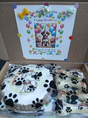Dog Birthday Gift Treat Box With Crunchy Dog Birthday Cake & Choc Biscuit Bones