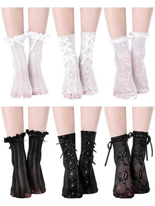 Womens Casual Ruffle Ankle Socks, Lace Frilly, Breathable Thin Cool Knit - Picture 1 of 7
