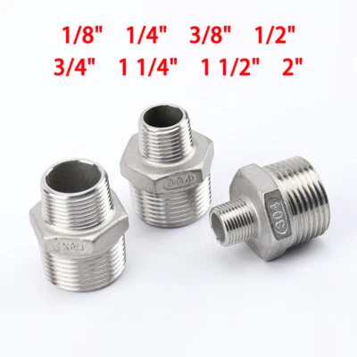 BSPT Male to Male Stainless Steel 304 Reducing Adaptors Reducing Hexagon Nipples - Image 1 of 4