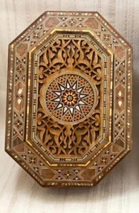 Handgefertigte Juwelenbox achteckige Form Arabisk Holz Samt braun syrischer Stil Geschenk - Bild 1 von 9