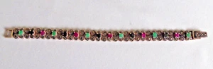 Silber 925 Armband mit Smaragde, Saphire, Rubine und Markasiten, 19cm, ca. 30gr - Bild 1 von 9