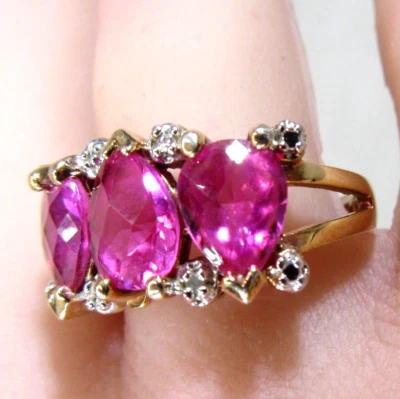 Позолоченное кольцо из стерлингового серебра 925 пробы с имитацией розового сапфира рубина размер 8,25 HSN - Изображение 1 из 4