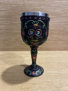 Day of the Dead Black Goblet with Skull BS3 - Picture 1 of 8