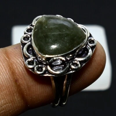Anel feito à mão de prata 925 sólido pedra preciosa natural labradorita tamanho 7,5 - Imagem 1 de 4