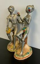 Antique 8.5" Brass Shepherd Boy & Floral Boy European Statue Set