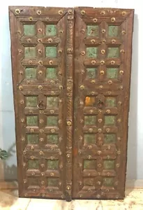 Antique Teak Wood Big Size Door Panels Pair 39x65 inches Original Old Fine Brass - Picture 1 of 8