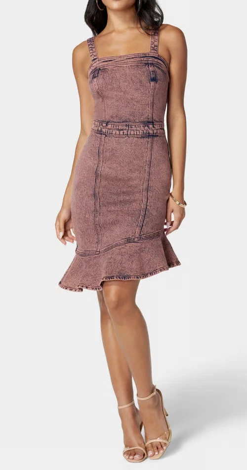 Vestido jeans assimétrico exclusivo BEBE, cor ASTRO DUST | Tamanho 4 | **NOVO com etiquetas** - Imagem 1 de 4