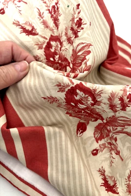 42WX72L 2YD MODA Red Rust Beige FLORAL STRIPE Roses Quilt Fabric DECOR MScarlett - Image 1 of 4