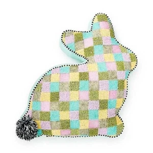 Brand New Mackenzie Cchilds Multi Check Bunny Shaped Throw Pillow - Picture 1 of 3