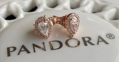Auténticos Pendientes Pandora Rosa Lágrima Halo #286252CZ Foto 1 de 4