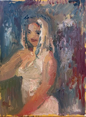 Pintura al óleo expresionista retrato mujer figura pintura lienzo 18x24 original Foto 1 de 4