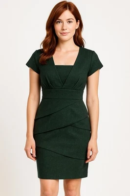 Vestido Vaina Conectado Verde Manga Gorra Talla 8 P Oficina Sirena Carrera Boda Foto 1 de 4