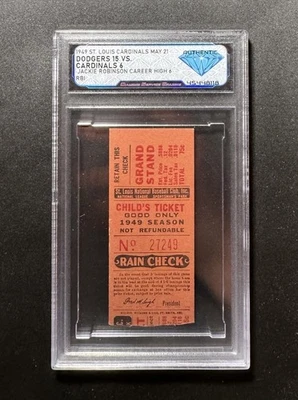 1949 年 Jackie Robinson 6 RBI 职业高级比赛门票存根 DSG 正品道奇 — 第 1/4 张图片