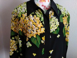 bob mackie silk hydrangea button front top M - Picture 1 of 4