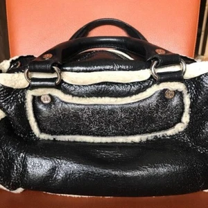 Celine Boogie Women's Tote Hand Bag Mouton Fluffy Black White Silver Ladies - Picture 1 of 5