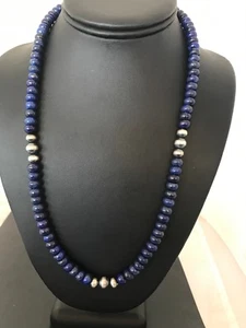 Blauer Lapis Sterlingsilber Pueblo Navajo Herren Halskette 22" 8371 - Bild 1 von 12