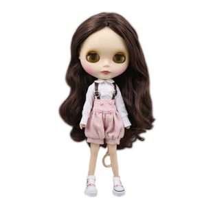 12" Blythe Doll Factory Nude Doll Brown Long Curly Hair Matte Face - Picture 1 of 7