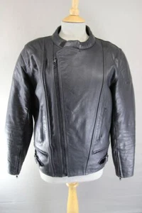 CLASSIC FRANK THOMAS BLACK LEATHER BIKER JACKET WITH BACK PROTECTOR 40 INCH - Picture 1 of 9