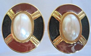 PENDIENTES ERWIN TONO DORADO PERLA MARRÓN ESMALTE PERLAS FALSAS CLIP ONS - Imagen 1 de 4