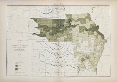 Mapa original de Missouri 1880 territorio indio de Arkansas - población extranjera Foto 1 de 3