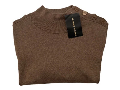 Suéter Top Jeanne Pierre Para Mujer Taupe Brezo Botón Acento Cuello Simulado Talla Pequeña Foto 1 de 4