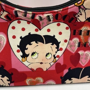Betty Boop Schultertasche 9 x 4,5" top rot schwarz pink Fleisch Canvas - Bild 1 von 8